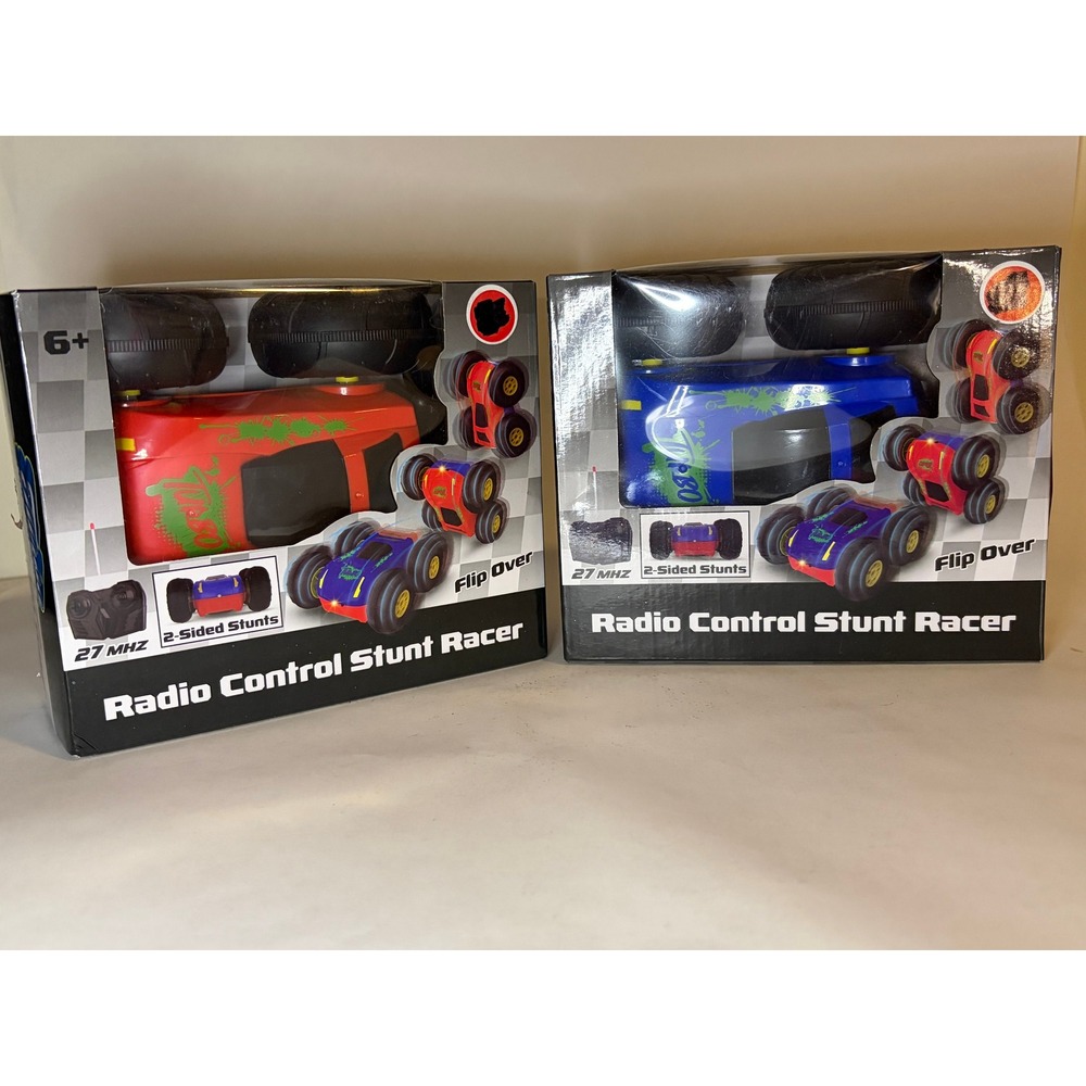 NIB Lot of 2 Turbo Wheels Radio Control Stunt Racer Remote Control Cars Blue Red